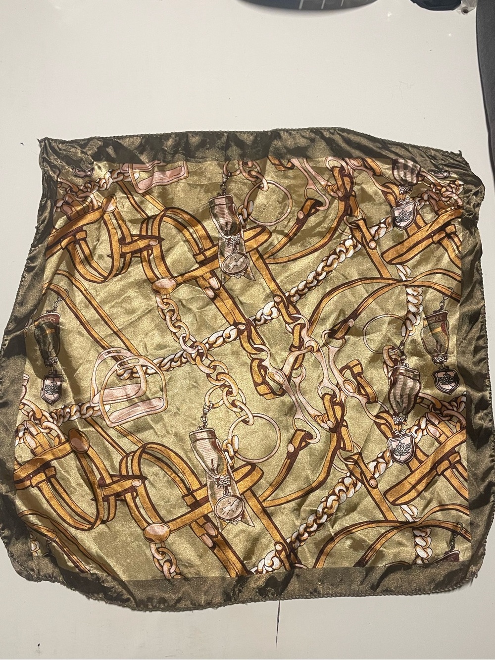 Golden/brass Chain Print Satin Women's small scarf